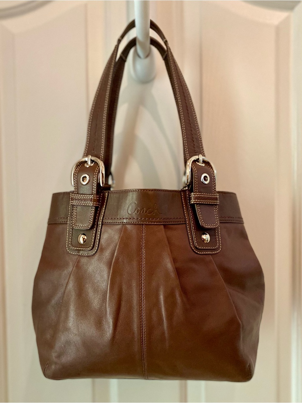 Vintage Coach Soho Pleated Brown Leather Shoulder Tote Bag Y2K F15045